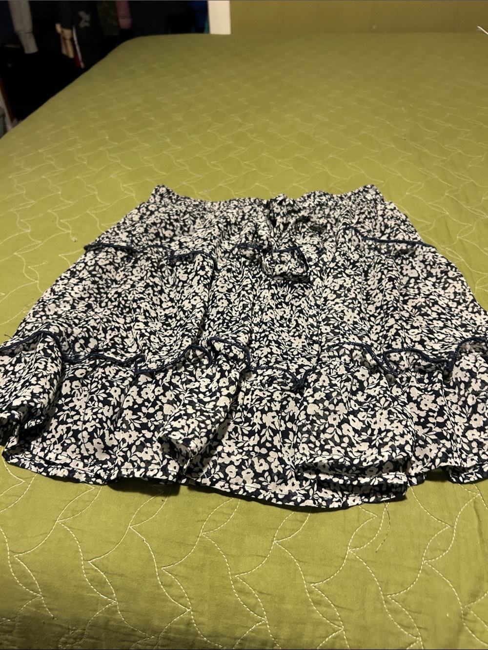 Sienna Sky Navy and White Floral Ruffle Skater Skirt